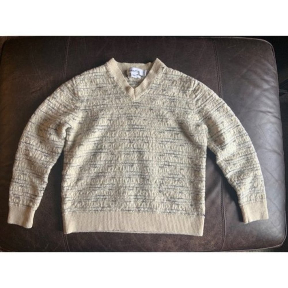 Calvin Klein White/Gray Fine Merino V-neck Sweater